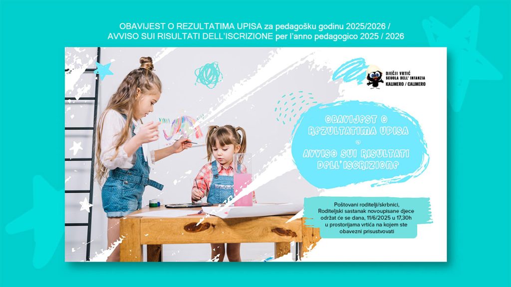 OBAVIJEST O REZULTATIMA UPISA za pedagošku godinu 2025/2026