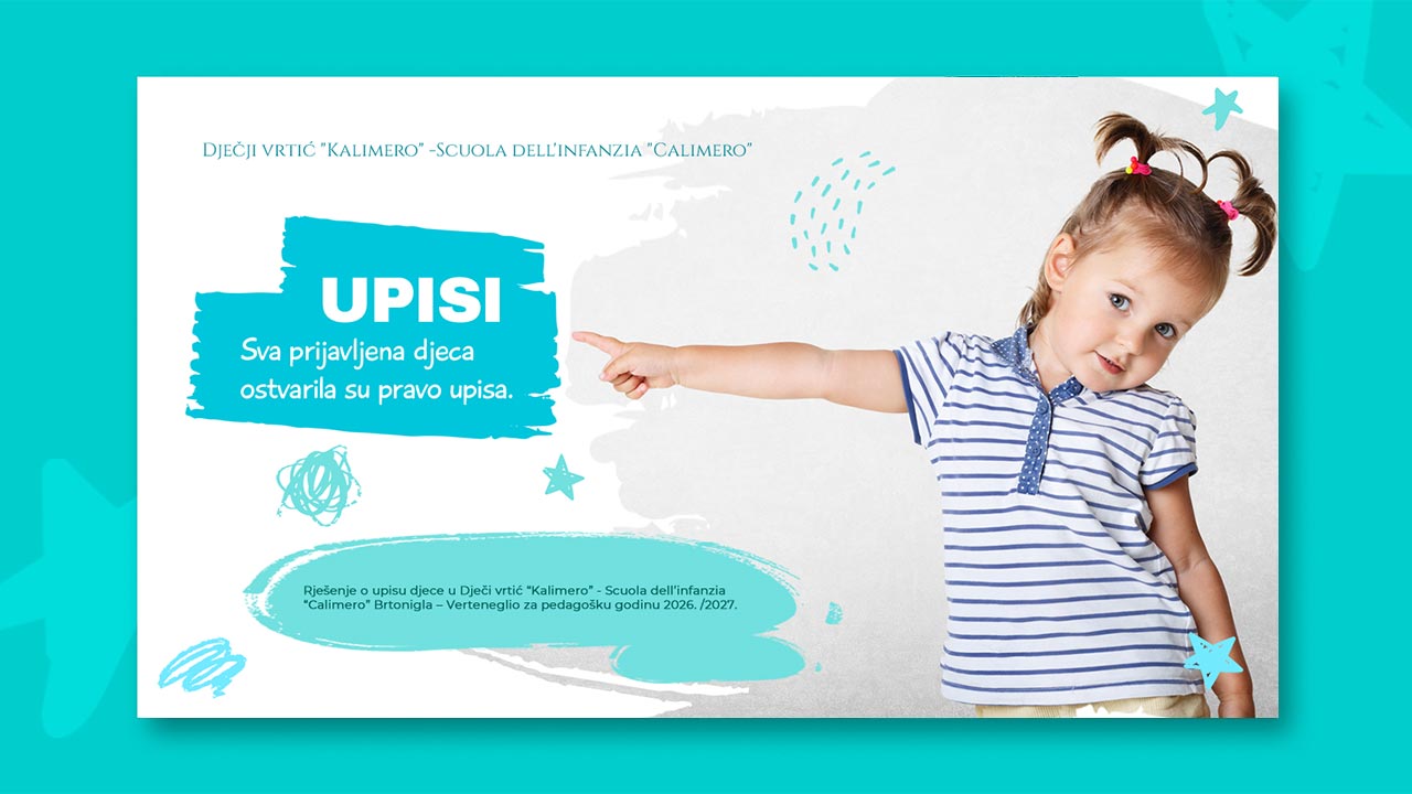 Rješenje o upisu djece u Dječi vrtić “Kalimero”